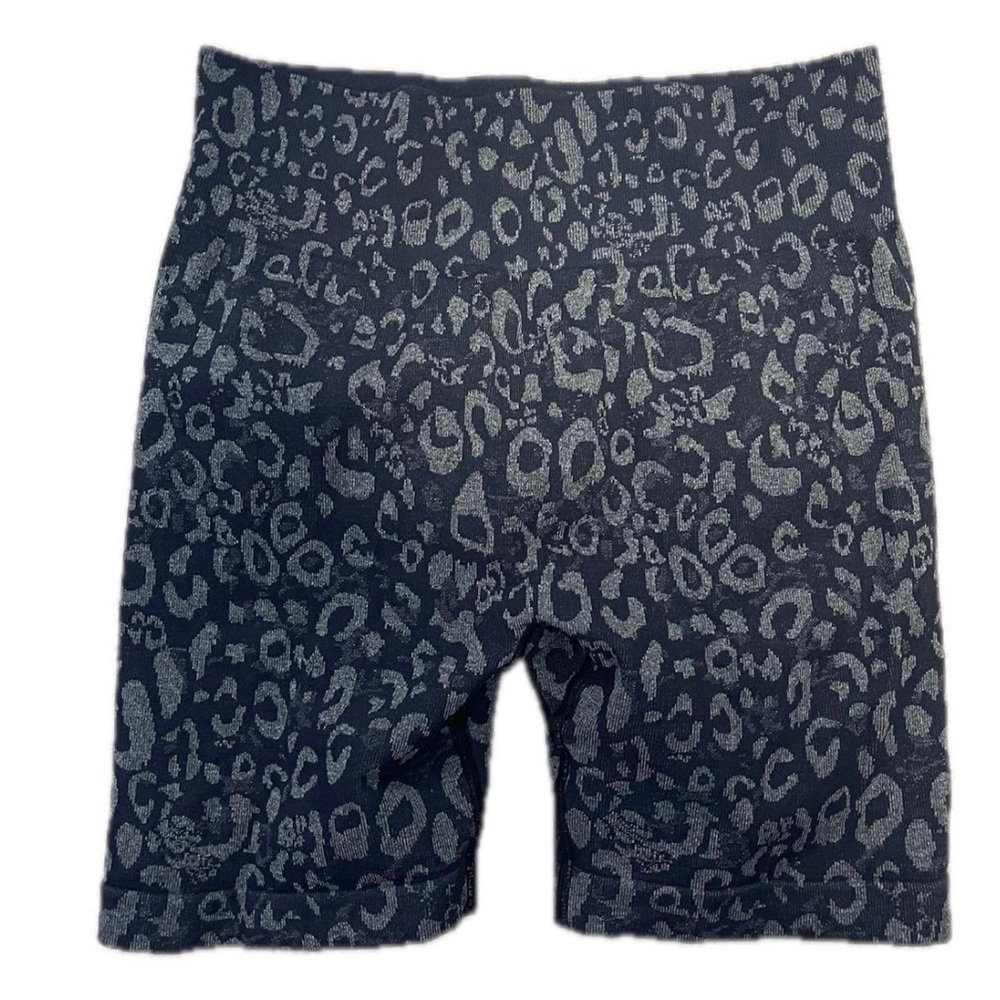 Gym shorts no front inseam y2k Black and Gray Leopard Print Athletic Shorts
